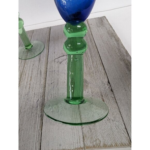 French Style Set of 3 Wine Drinking Glasses 8 5/8" Tall Blue Green Stem - Picture 6 of 9